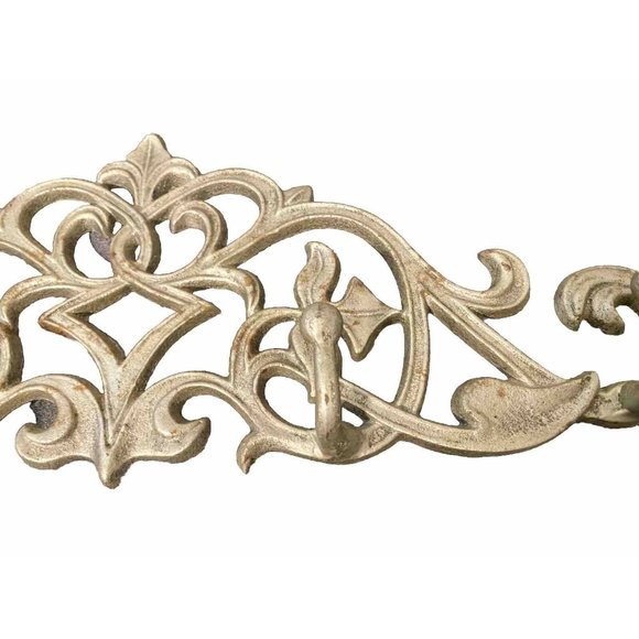 Vintage Wall Mounted Iron Scrollwork Four Hook Hat Coat Rack 16x6 In Some Rust - Picture 4 of 5